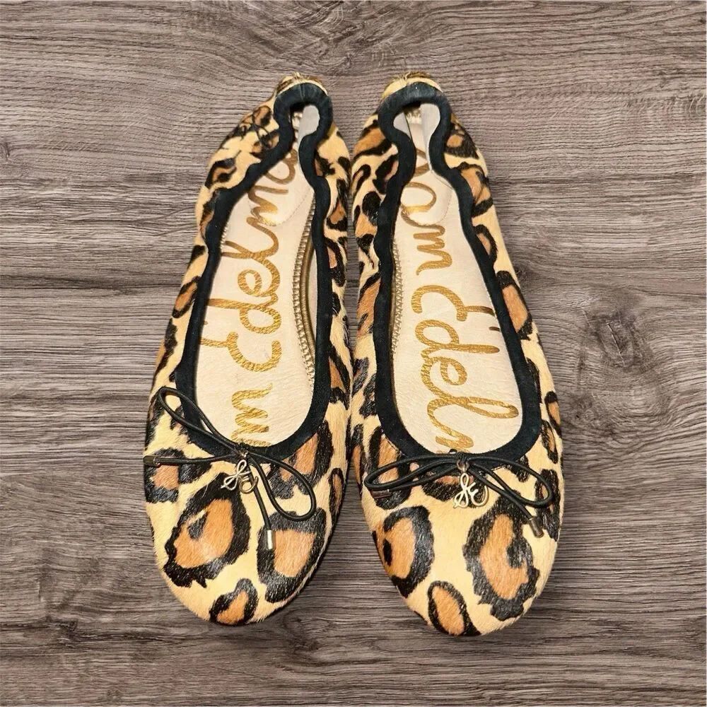 Sam Edelman Womens Felicia Cow Hair Fur Animal Print Ballet Flats Size 7.5